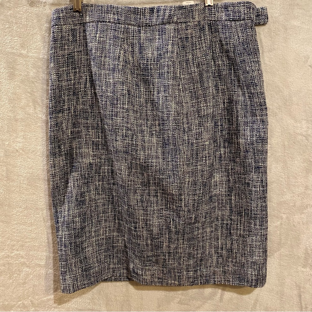 Pendleton Skirt Womens 14 Blue Tweed Lined Hook & Eye Zipper Button Closure New